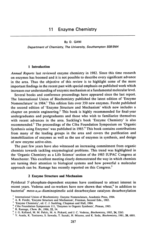 Chapter 11. Enzyme chemistry