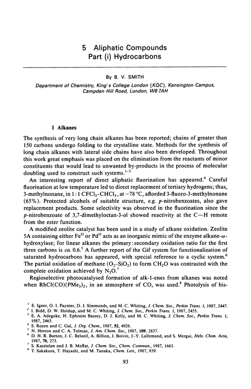 Chapter 5. Aliphatic compounds. Part (i) Hydrocarbons