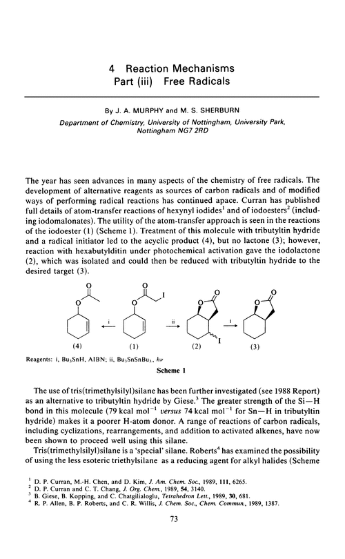 Chapter 4. Reaction mechanisms. Part (iii) Free radicals