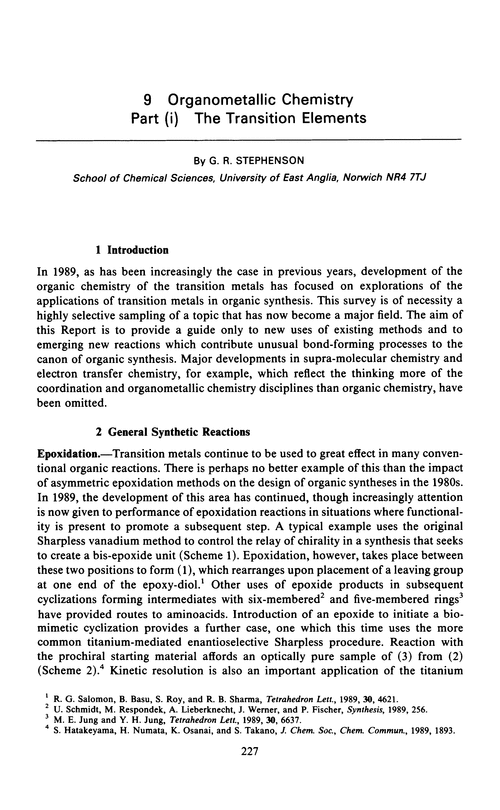 Chapter 9. Organometallic chemistry. Part (i) The transition elements