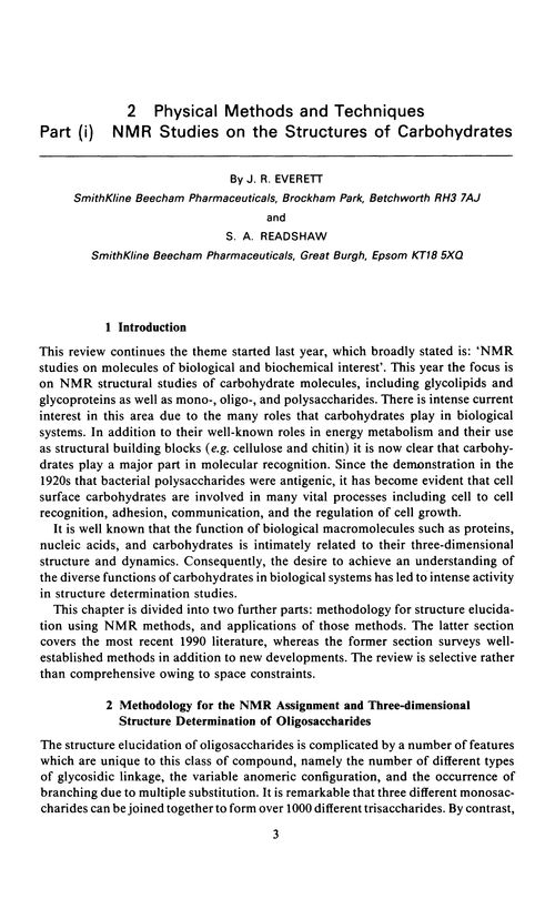 Chapter 2. Physical methods and techniques. Part (i) NMR studies on the structures of carbohydrates