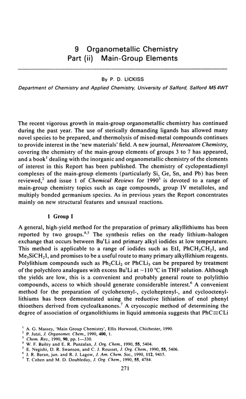 Chapter 9. Organometallic chemistry. Part (ii) Main-group elements