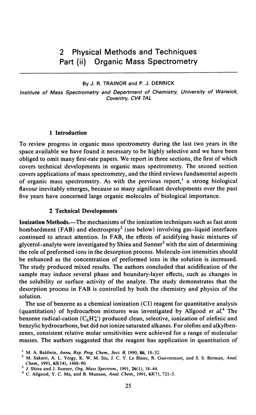 Chapter 2. Physical methods and techniques. Part (ii) Organic mass spectrometry