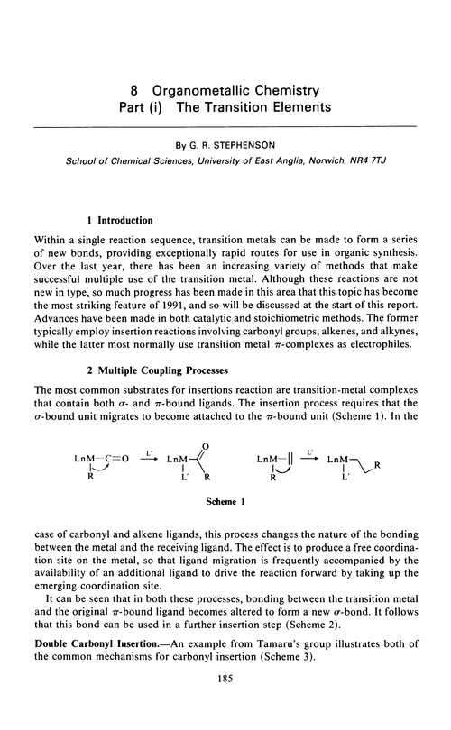 Chapter 8. Organometallic chemistry. Part (i) The transition elements