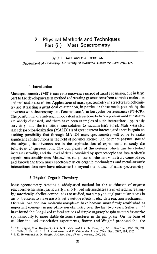 Chapter 2. Physical methods and techniques Part (ii) Mass spectrometry