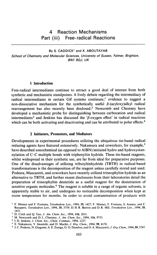 Chapter 4. Reaction mechanisms. Part (iii) Free-radical reactions