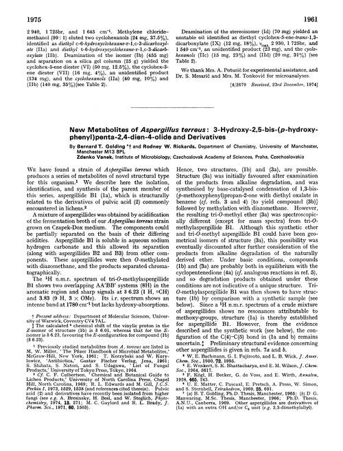 New metabolites of Aspergillus terreus: 3-hydroxy-2,5-bis-(p-hydroxyphenyl)penta-2,4-dien-4-olide and derivatives