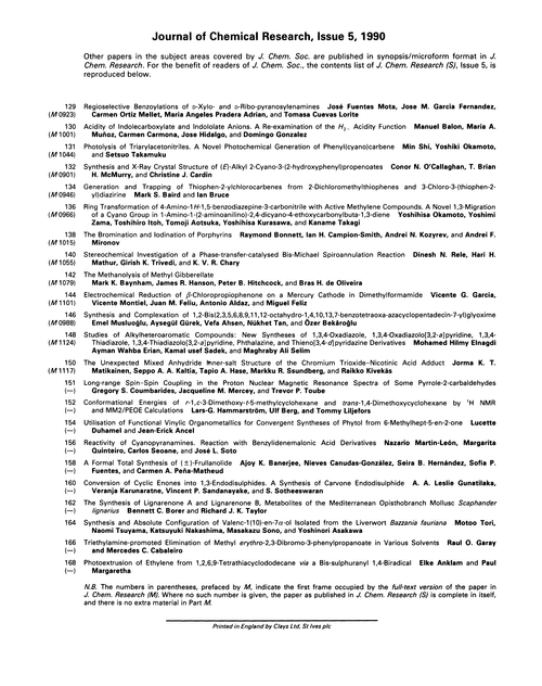 Back cover Journal of the Chemical Society, Perkin Transactions 1