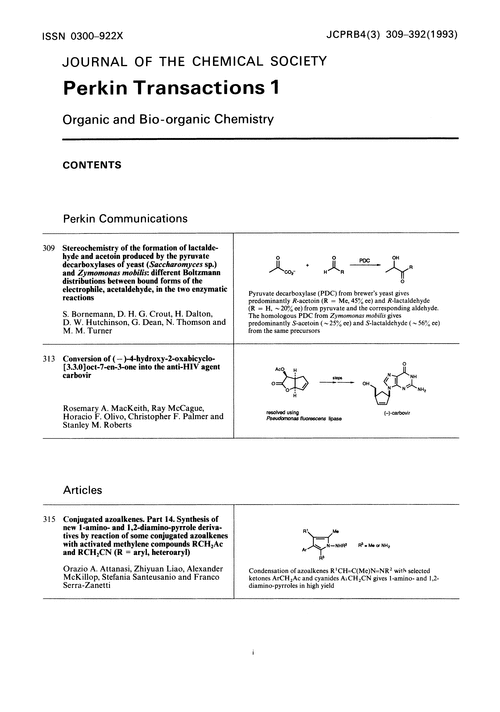 Contents Pages Journal Of The Chemical Society Perkin