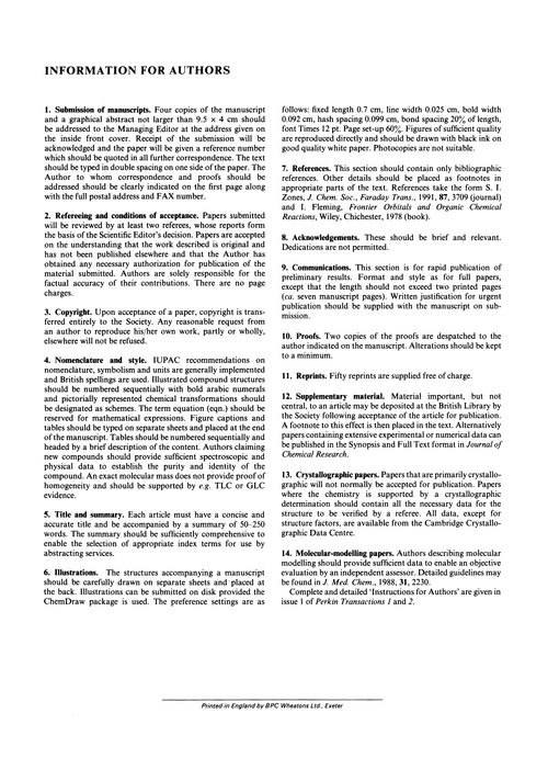 Back Cover Journal Of The Chemical Society Perkin Transactions