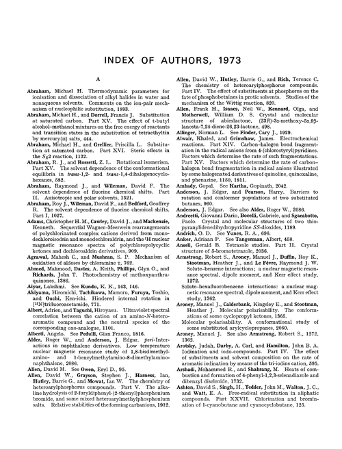 Index of authors, 1973