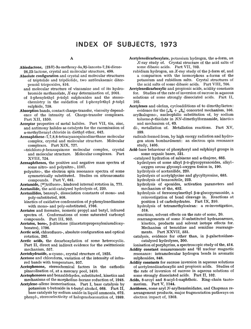 Index of subjects, 1973