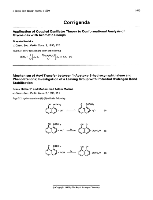 Corrigenda Journal Of The Chemical Society Perkin Transactions 2 Rsc Publishing