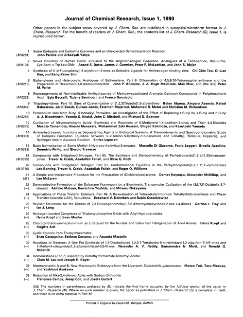 Back cover Journal of the Chemical Society, Perkin Transactions 2