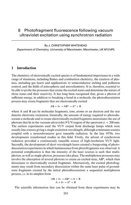 Chapter 8. Photofragment fluorescence following vacuum ultraviolet excitation using synchroton radiation