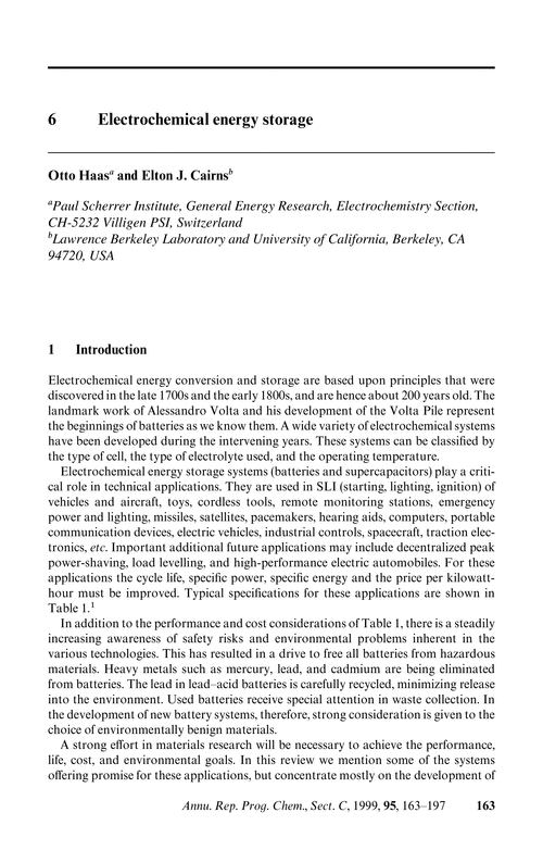 Chapter 6. Electrochemical energy storage