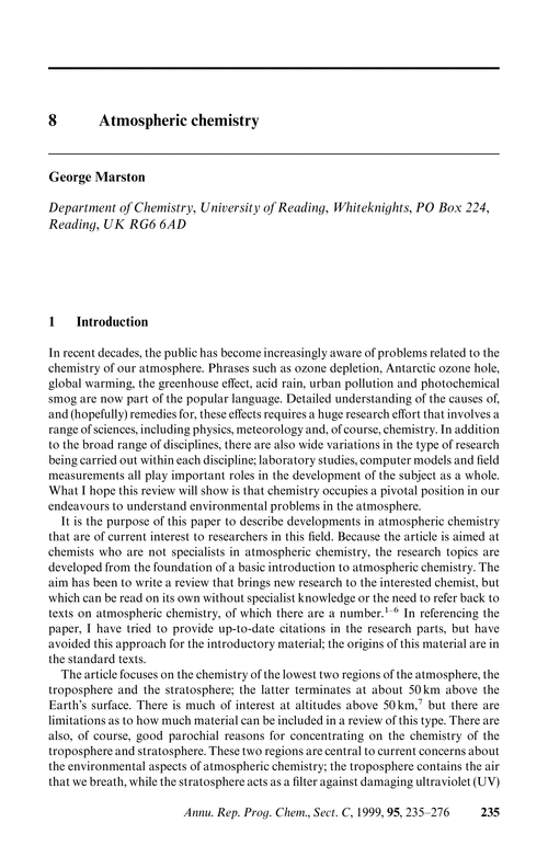 Chapter 8. Atmospheric chemistry