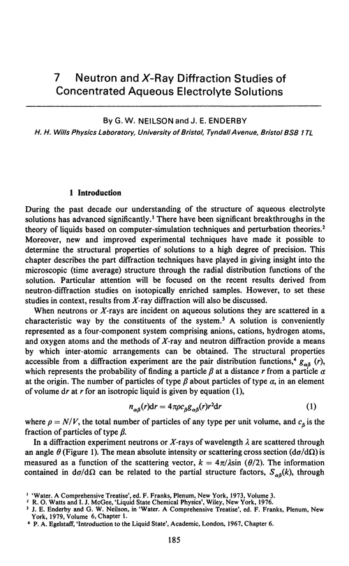 Chapter 7. Neutron and X-ray diffraction studies of concentrated aqueous electrolyte solutions