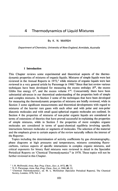 Chapter 4. Thermodynamics of liquid mixtures