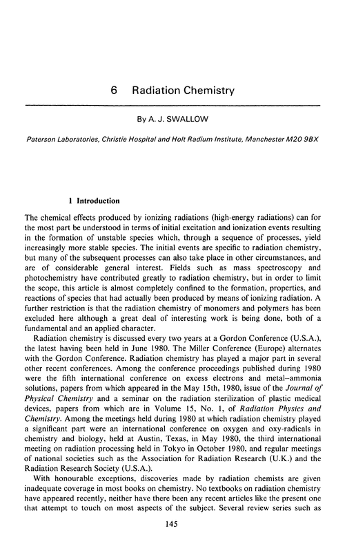 Chapter 6. Radiation chemistry