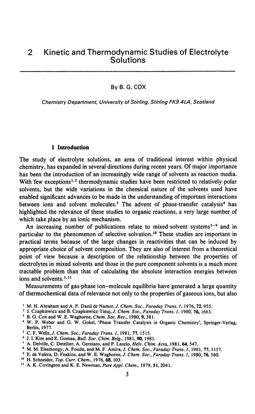 Chapter 2. Kinetic and thermodynamic studies of electrolyte solutions