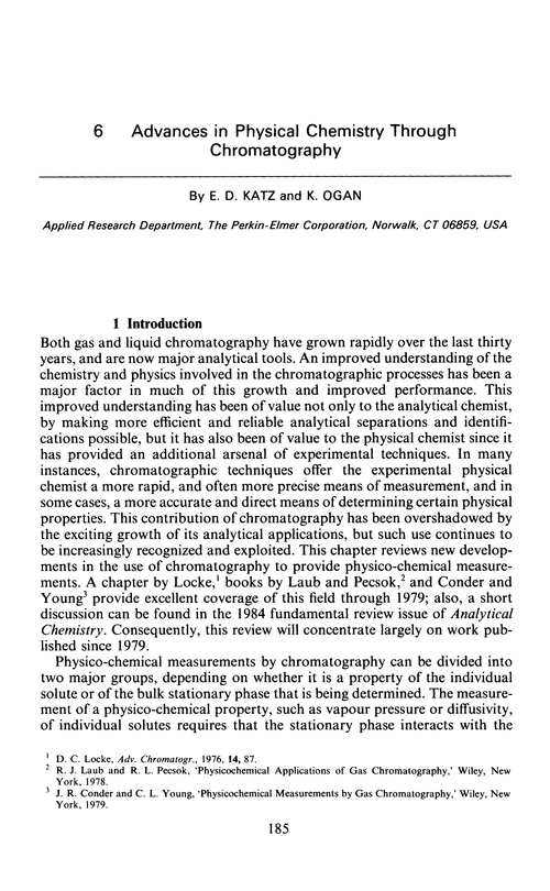 Chapter 6. Advances in physical chemistry through chromatography