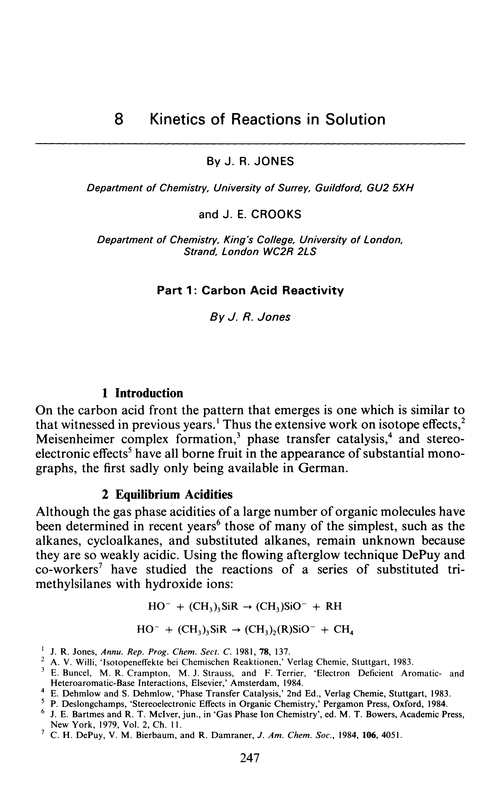 Chapter 8. Kinetics of reactions in solution. Part 1: Carbon acid reactivity