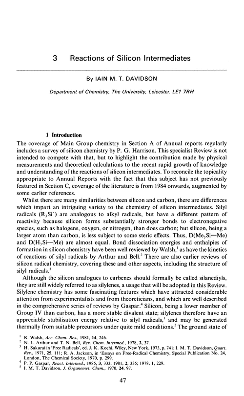 Chapter 3. Reactions of silicon intermediates