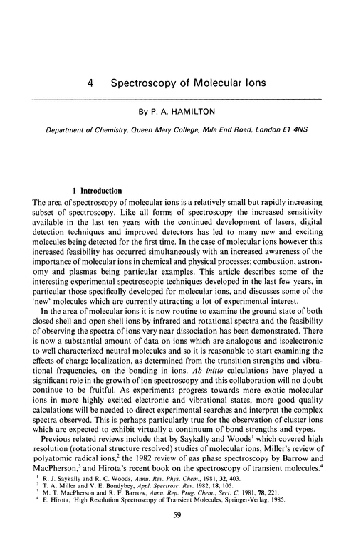 Chapter 4. Spectroscopy of molecular ions