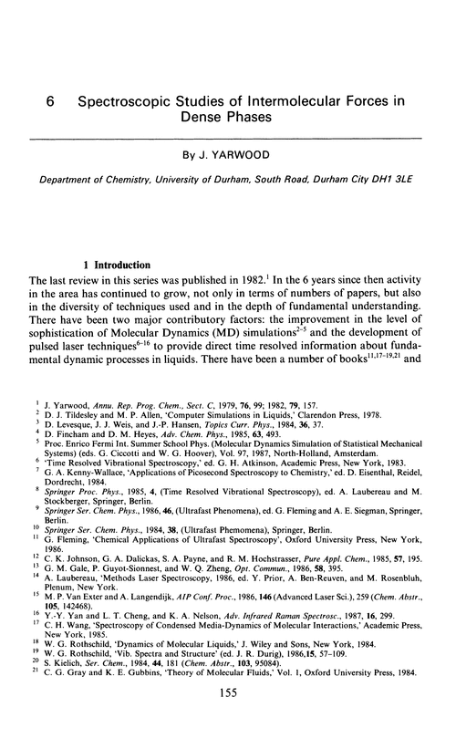 Chapter 6. Spectroscopic studies of intermolecular forces in dense phases