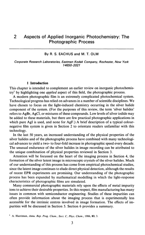 Chapter 2. Aspects of applied inorganic photochemistry: the photographic process