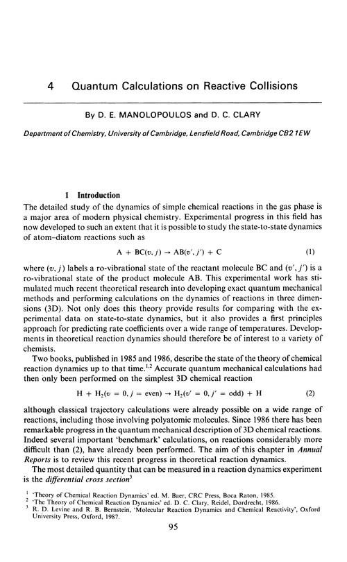 Chapter 4. Quantum calculations on reactive collisions