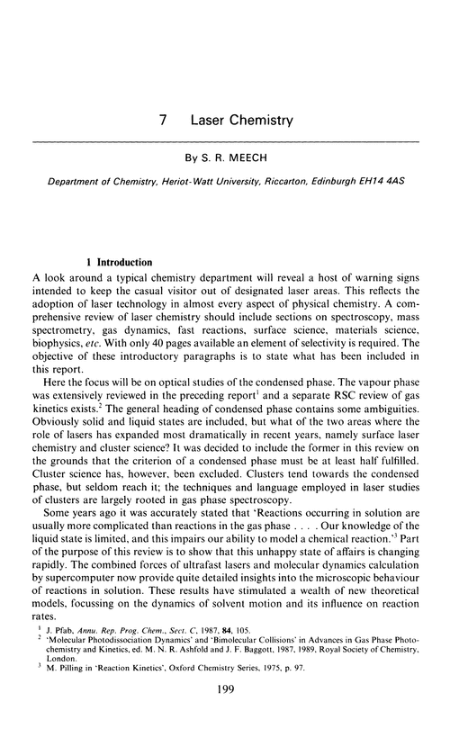 Chapter 7. Laser chemistry