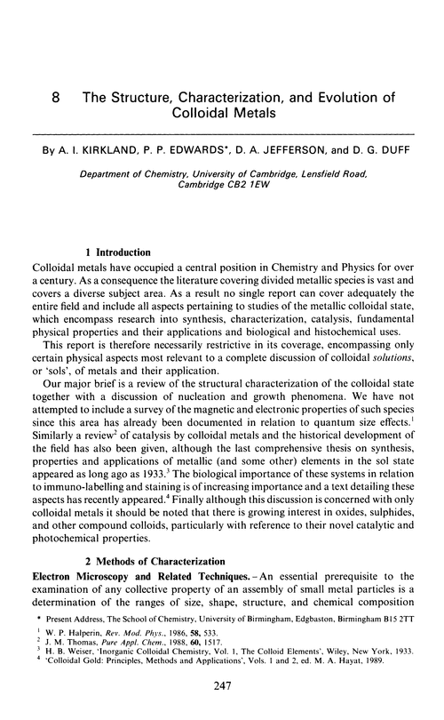 Chapter 8. The structure, characterization, and evolution of colloidal metals