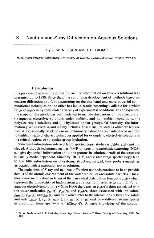Chapter 3. Neutron and X-ray diffraction on aqueous solutions