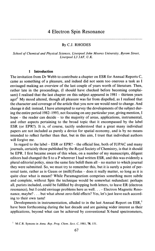 Chapter 4. Electron spin resonance