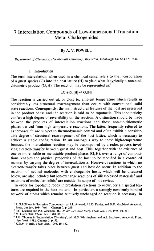Chapter 7. Intercalation compounds of low-dimensional transition metal chalcogenides