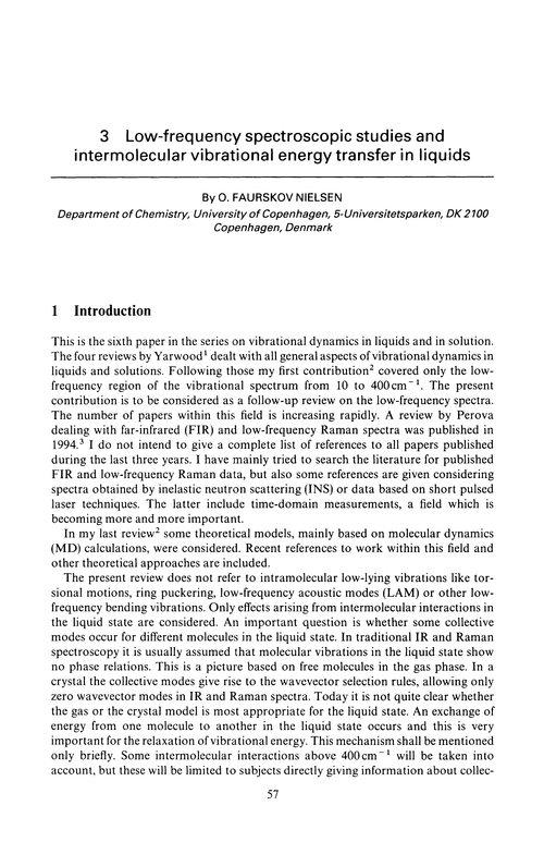 Chapter 3. Low-frequency spectroscopic studies and intermolecular vibrational energy transfer in liquids