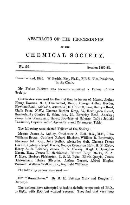 Abstracts of the Proceedings of the Chemical Society, Vol. 2, No. 29