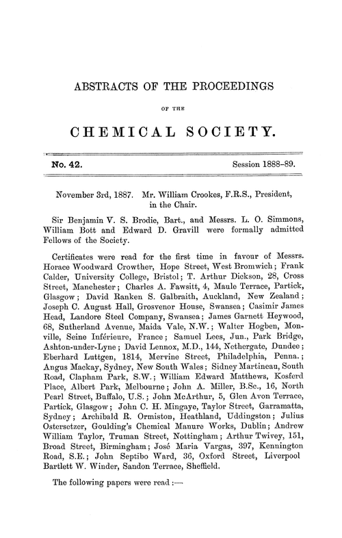 Abstracts of the Proceedings of the Chemical Society, Vol. 3, No. 42