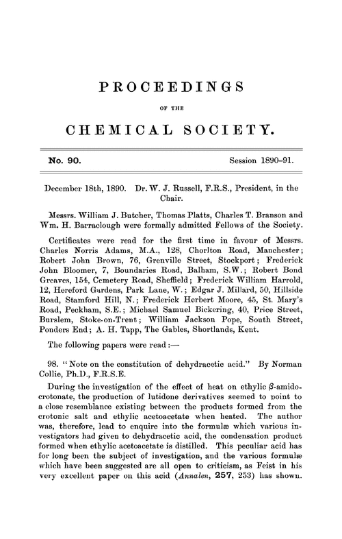 Proceedings of the Chemical Society, Vol. 6, No. 90