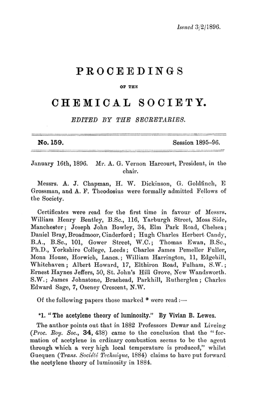 Proceedings of the Chemical Society, Vol. 12, No. 159