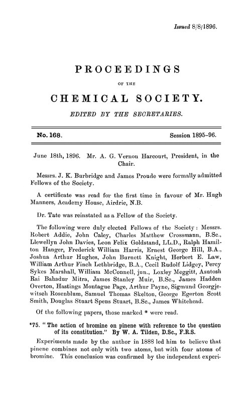 Proceedings of the Chemical Society, Vol. 12, No. 168