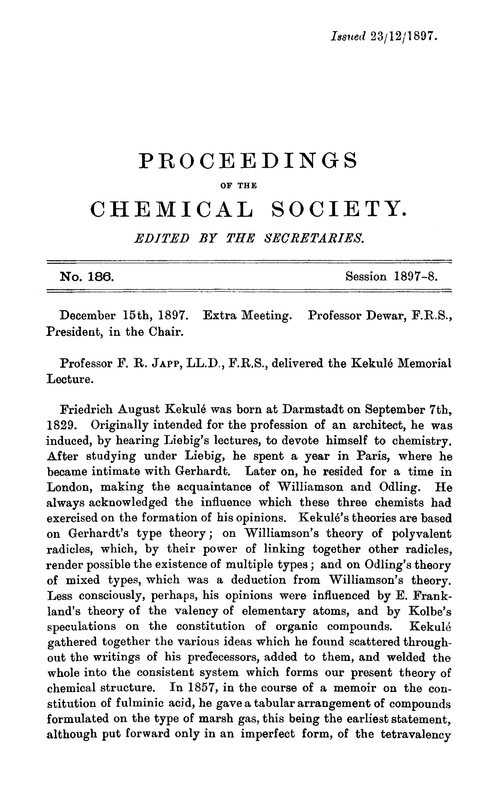 Proceedings of the Chemical Society, Vol. 13, No. 186