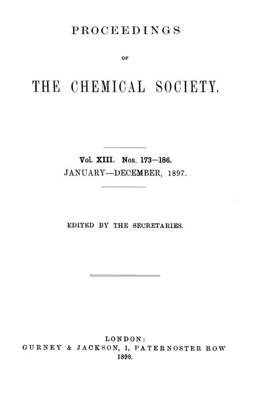 Proceedings of the Chemical Society, Vol. 13, Nos. 173–186, January–December 1987