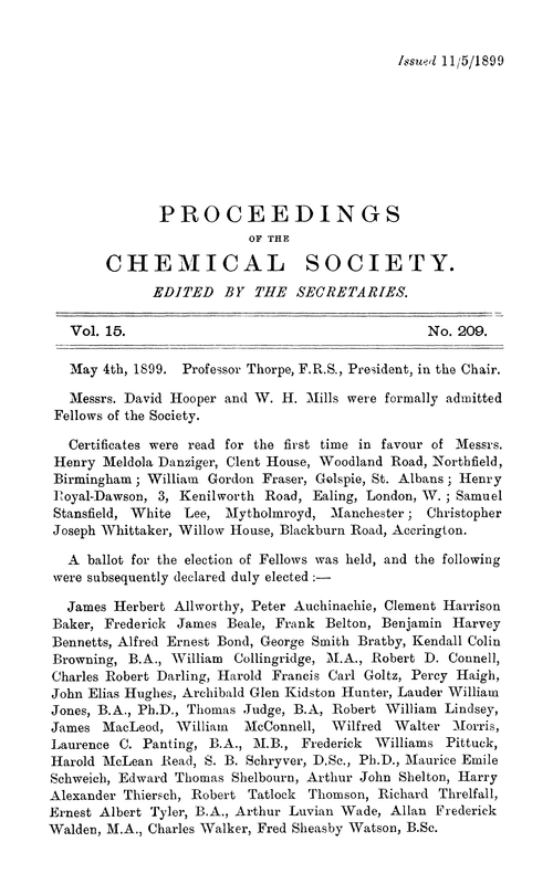 Proceedings of the Chemical Society, Vol. 15, No. 209