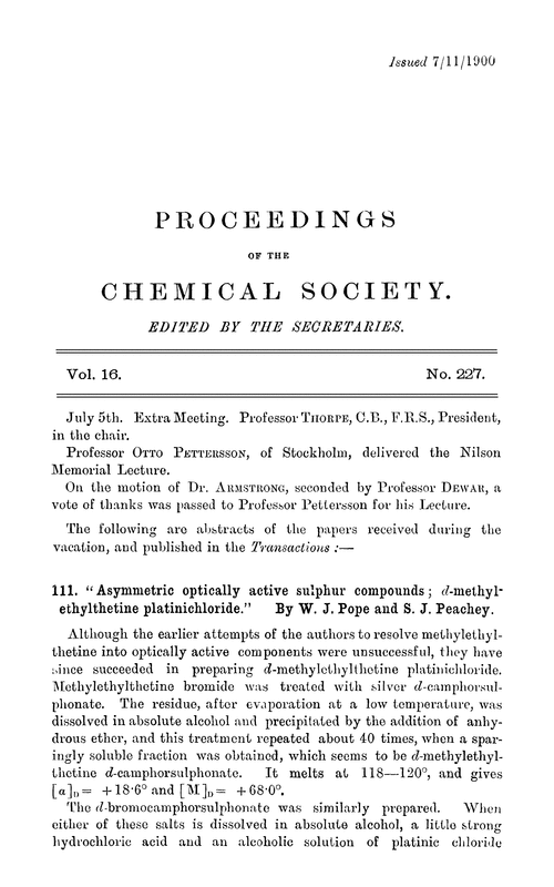 Proceedings of the Chemical Society, Vol. 16, No. 227