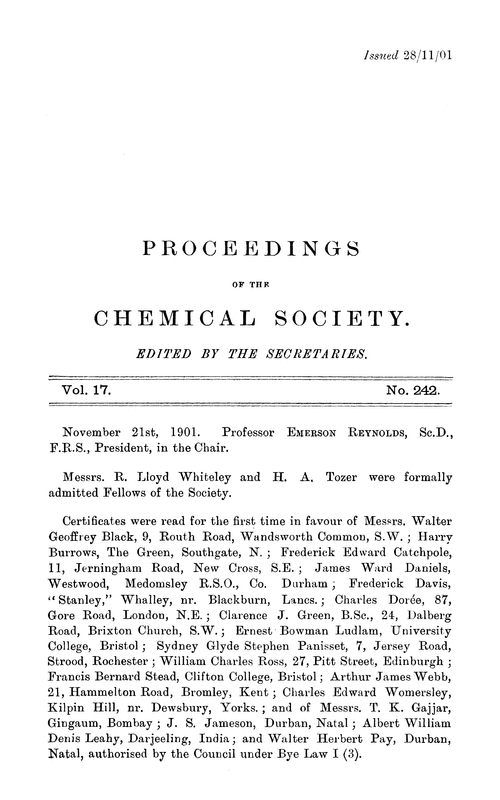 Proceedings of the Chemical Society, Vol. 17, No. 242