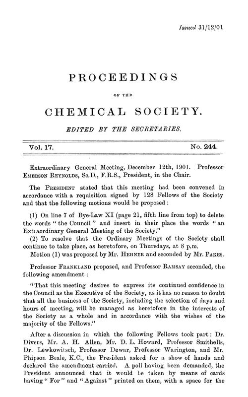 Proceedings of the Chemical Society, Vol. 17, No. 244