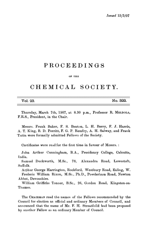Proceedings of the Chemical Society, Vol. 23, No. 322